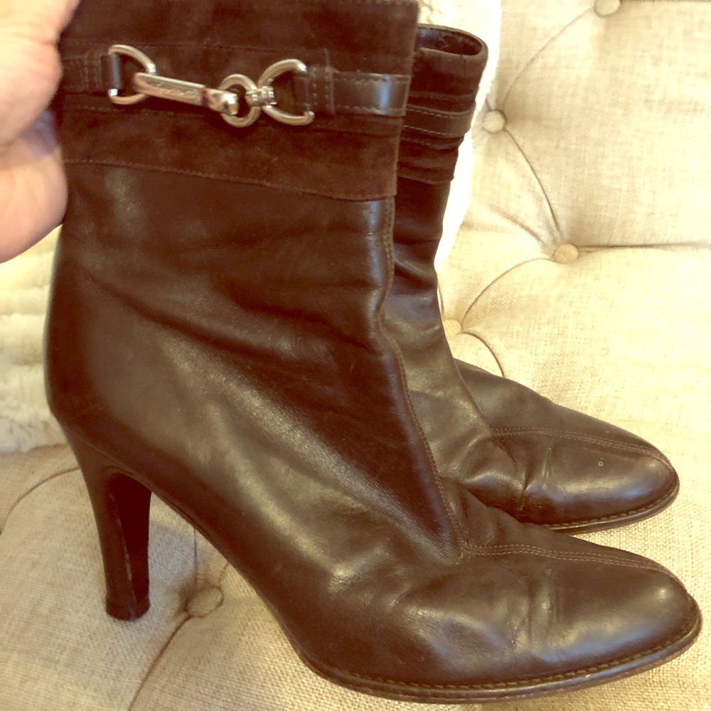 Coach booties chocolate leather w/silver hardware